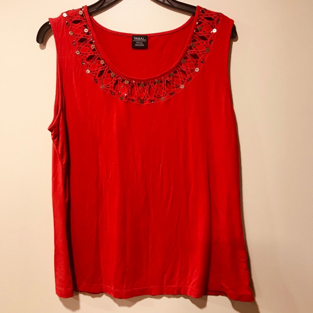TRIBAL DRESSY TANK W/EMBELLISHMENTS